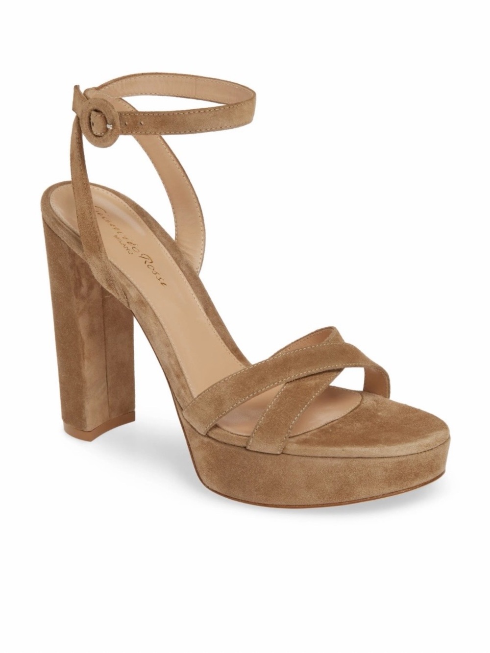 GIANVITO ROSSI Ankle strap platform sandals camel suede